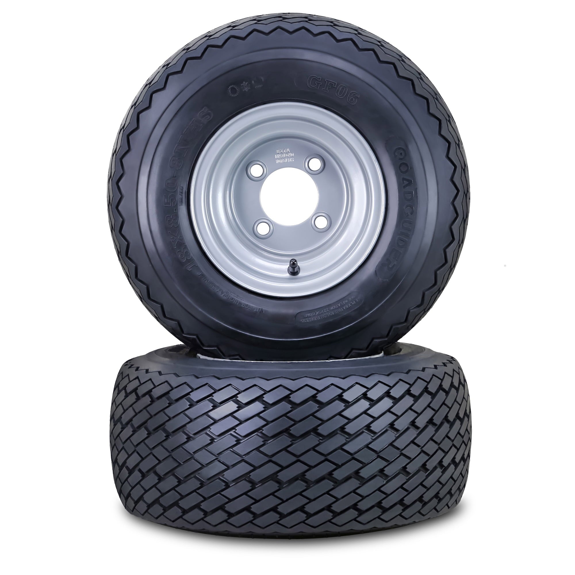 ROADGUIDER Golf Cart Tire Wheel Assembly 18X8.5-8 4-Ply /w 4 Lugs on 4 PCD Silver Rim Installed Set 4