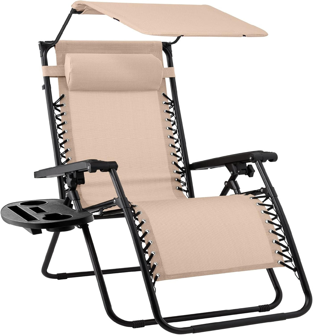 Best Choice Products Folding Zero Gravity Outdoor Recliner Patio Lounge Chair w/Adjustable Canopy Shade, Headrest, Side Accessory Tray, Textilene Mesh - Peacock Blue