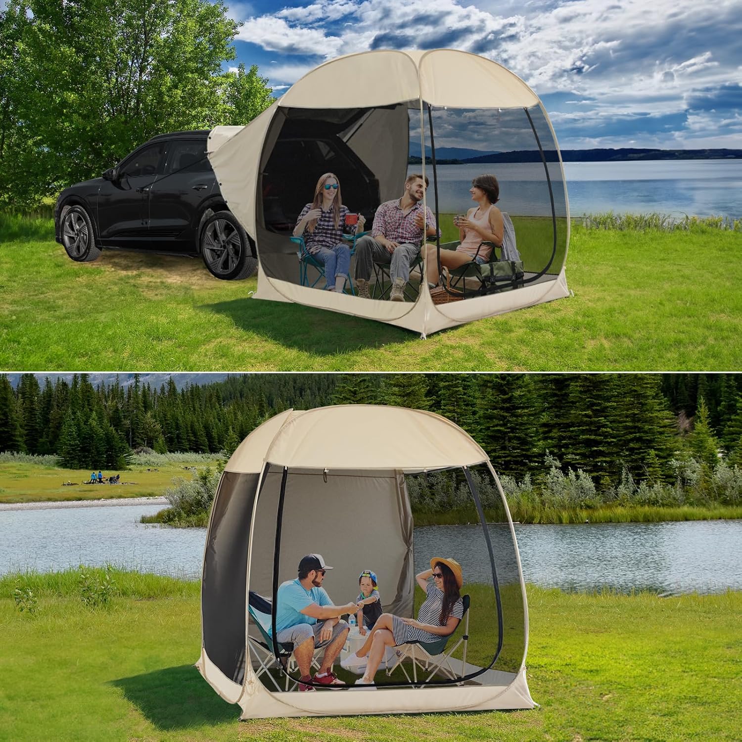 Alvantor Screen House Gazebo, 6-10-15 Person Pop Up Igloo Screened Canopy Tent with Mosquito Netting Sides, Instant UV Resistant Sun Shelter for Garden, Patio, Backyard