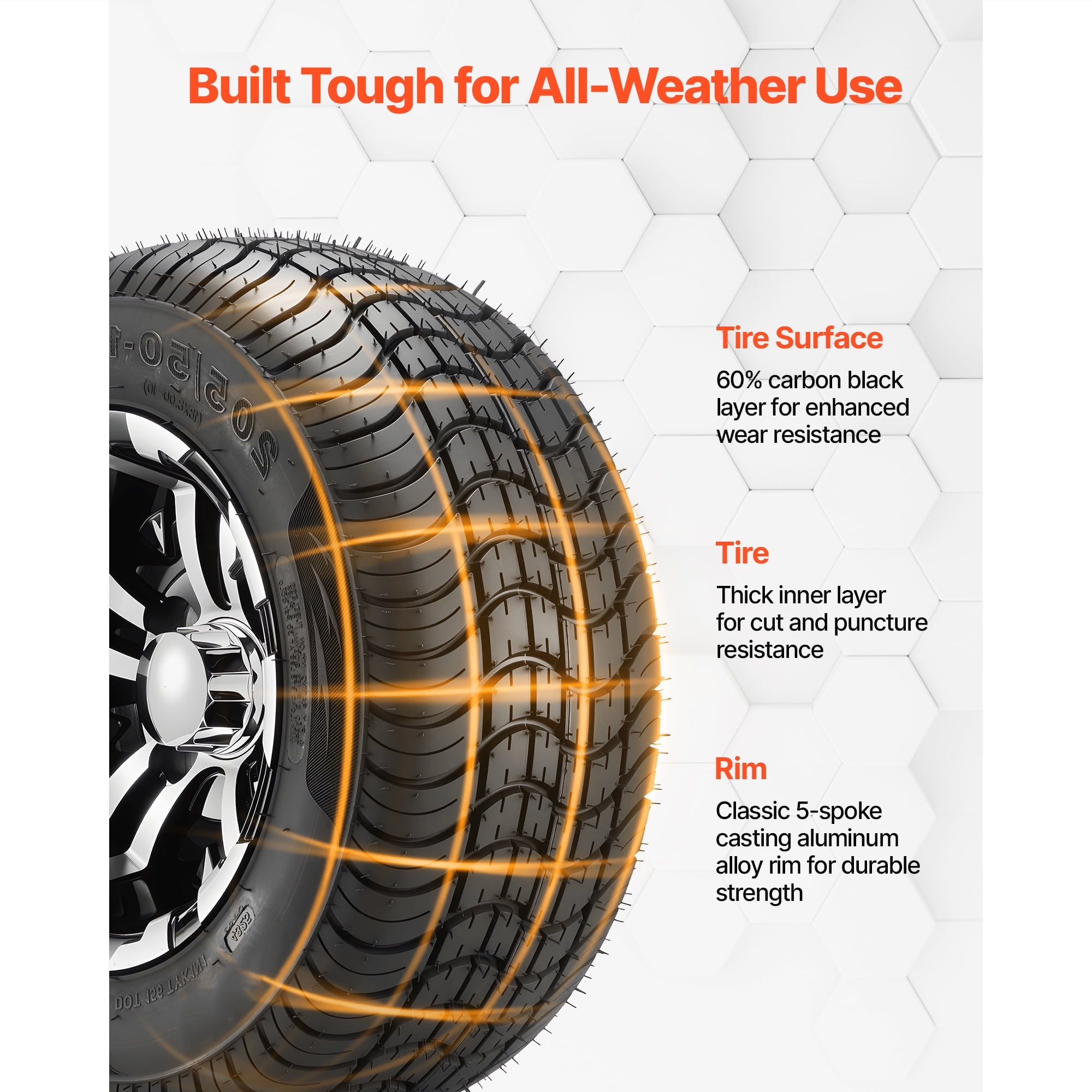 KFFKFF Golf Cart Wheels,10 205/50-10 Aluminum Alloy Golf Cart Tires and Wheels Combo (Set of 4),4-Ply Rubber 4-Lug Lawn Mower Tires & Rims, 675 lbs Load Capacity