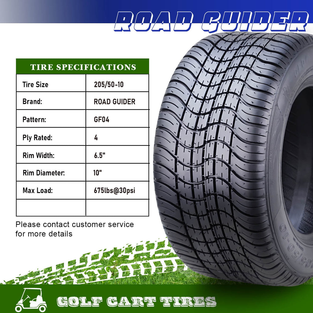 ROADGUIDER 205/50-10 Golf Cart ATV Tires 4 Ply 205/50x10 -Set 2 -14002