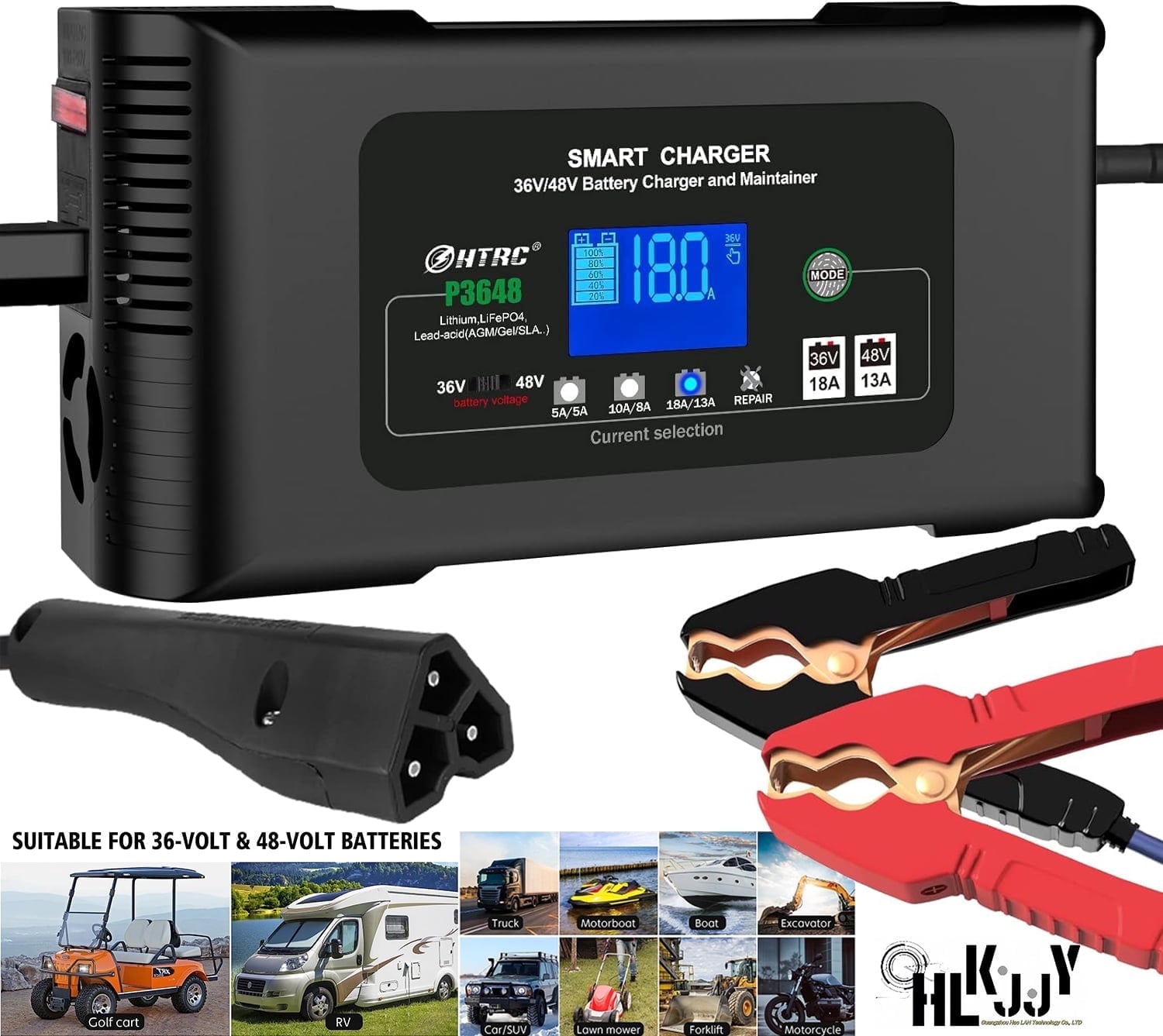 Golf cart Battery Charger, 48V 13A and 36V 18A Trickle Battery Charger,48 Volt cart Golf Charger,for 48 Volt Club Golf Car,Lithium,LiFePO4,Lead-Acid AGM/Gel/SLA..Battery Charger,3 Pin Round Plug