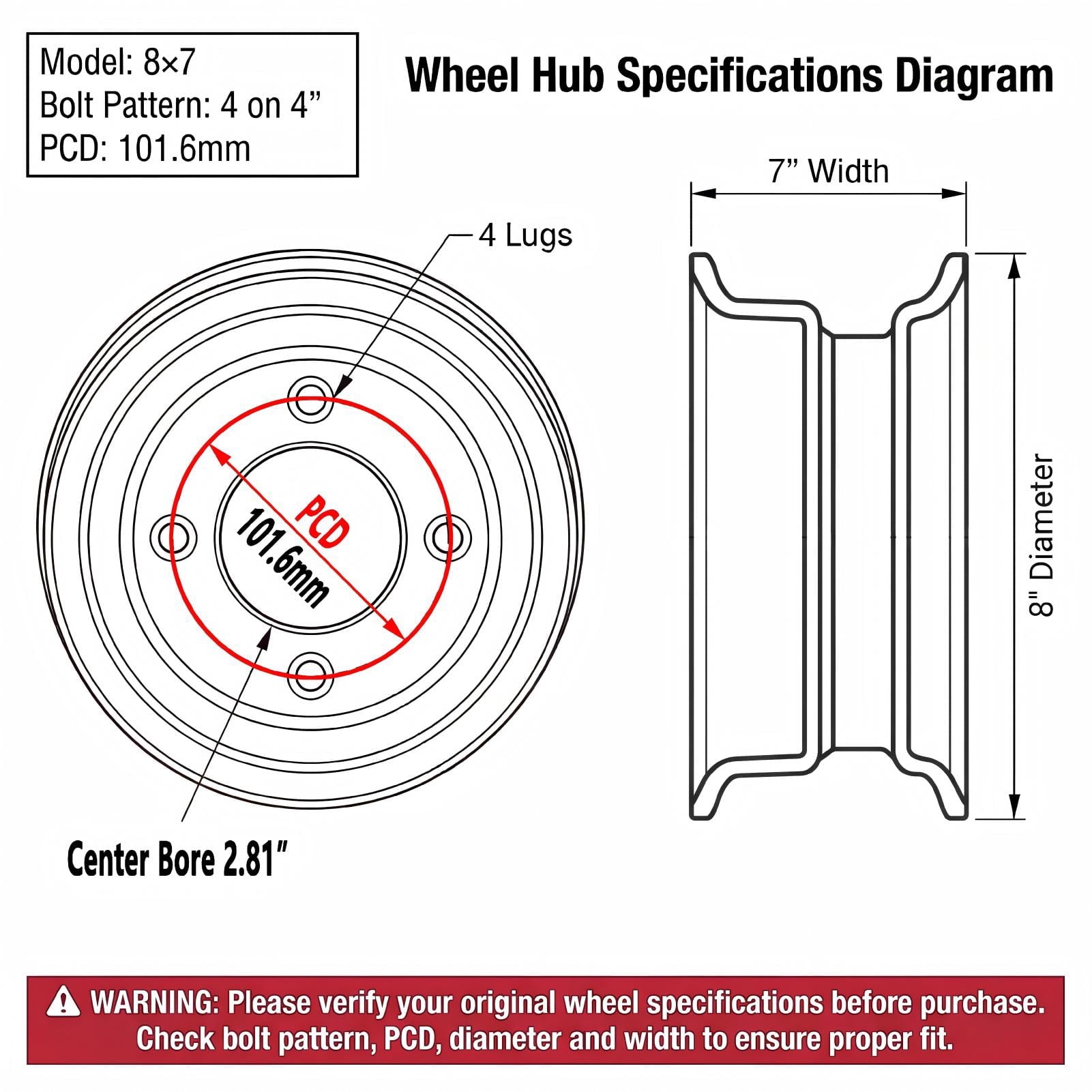 Hi-Run 4 Set SU15 18X8.50-8 4PR Golf Cart Tires Wheel Assembly & 8X7 4 Lugs on 4 PCD White Rim Fits 18X8.5X8, 18X8.5-8