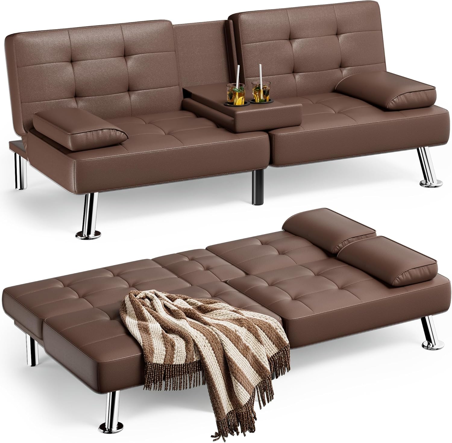 Homall Futon Sofa Bed Leather Futon Couch with Armrests Adjustable Recliner Sleeper Sofa Bed
