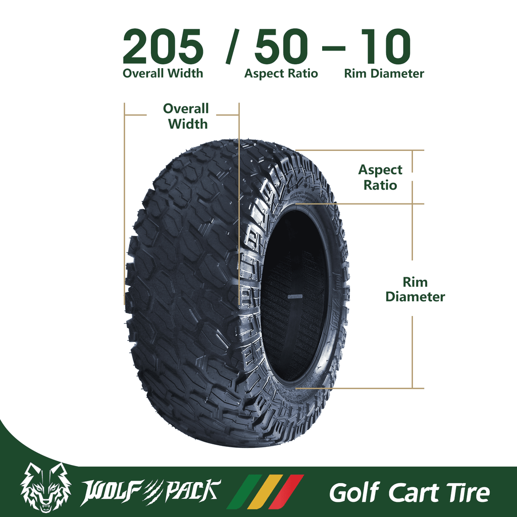 Set 4 WOLF PACK Golf Cart Tires 205/50-10 All Terrain Tubeless Tire