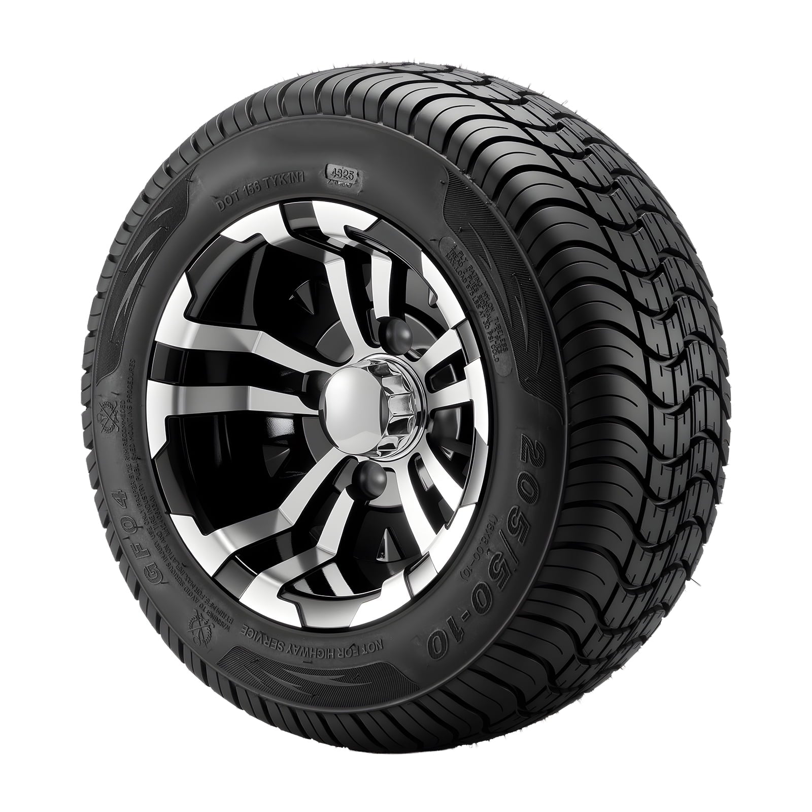 KFFKFF Golf Cart Wheels,10 205/50-10 Aluminum Alloy Golf Cart Tires and Wheels Combo (Set of 4),4-Ply Rubber 4-Lug Lawn Mower Tires & Rims, 675 lbs Load Capacity